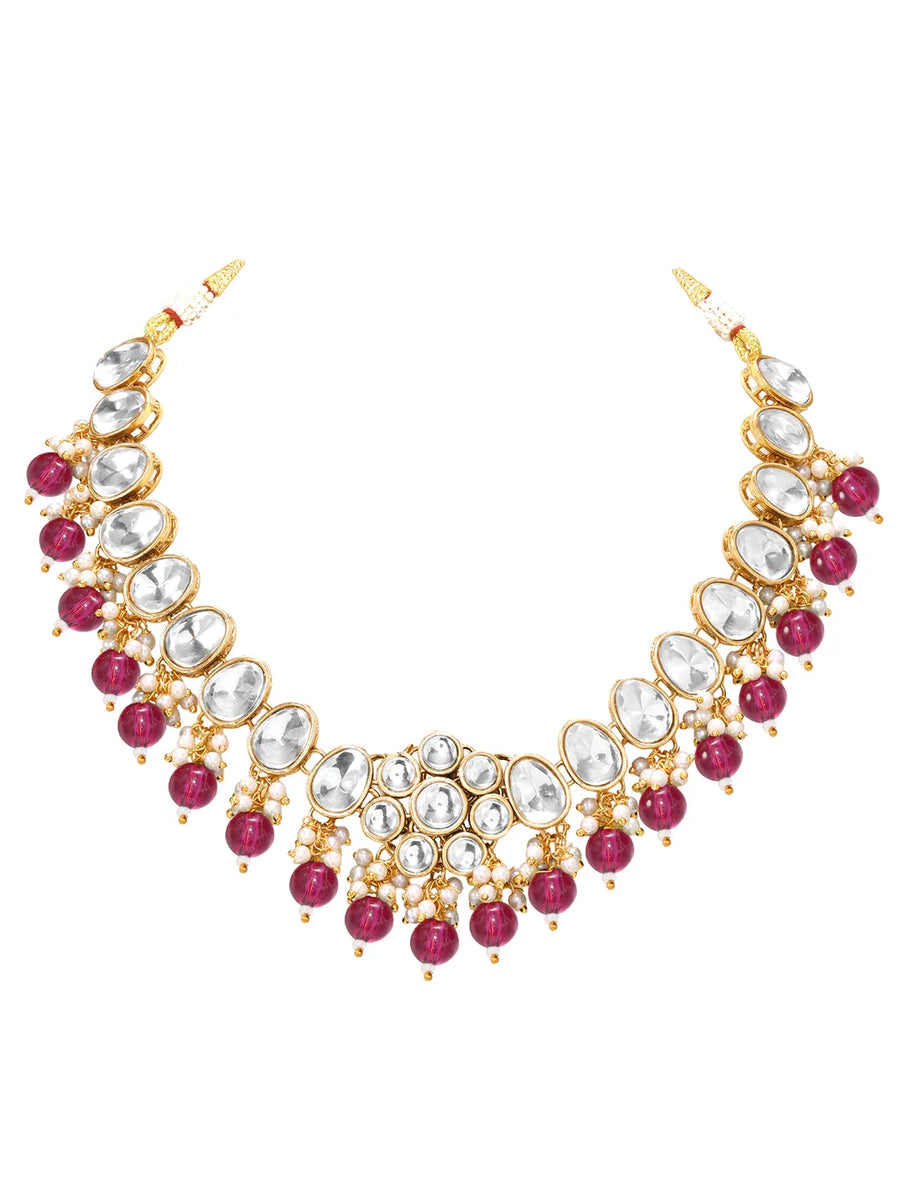 Gold Plated Purple Beaded Statement Necklace Set