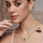 Gold Plated Emerald Kundan Pendant Necklace Set