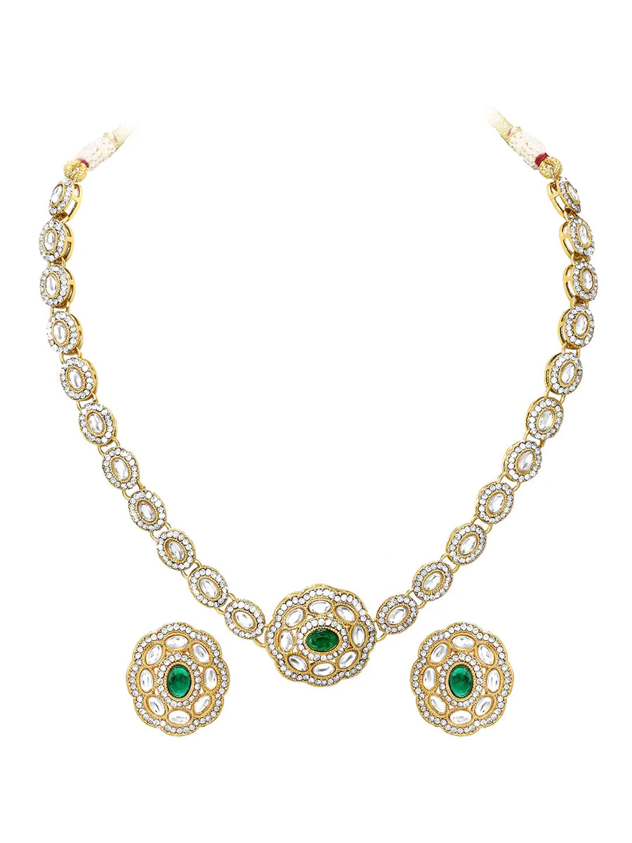 Gold Plated Emerald Kundan Pendant Necklace Set