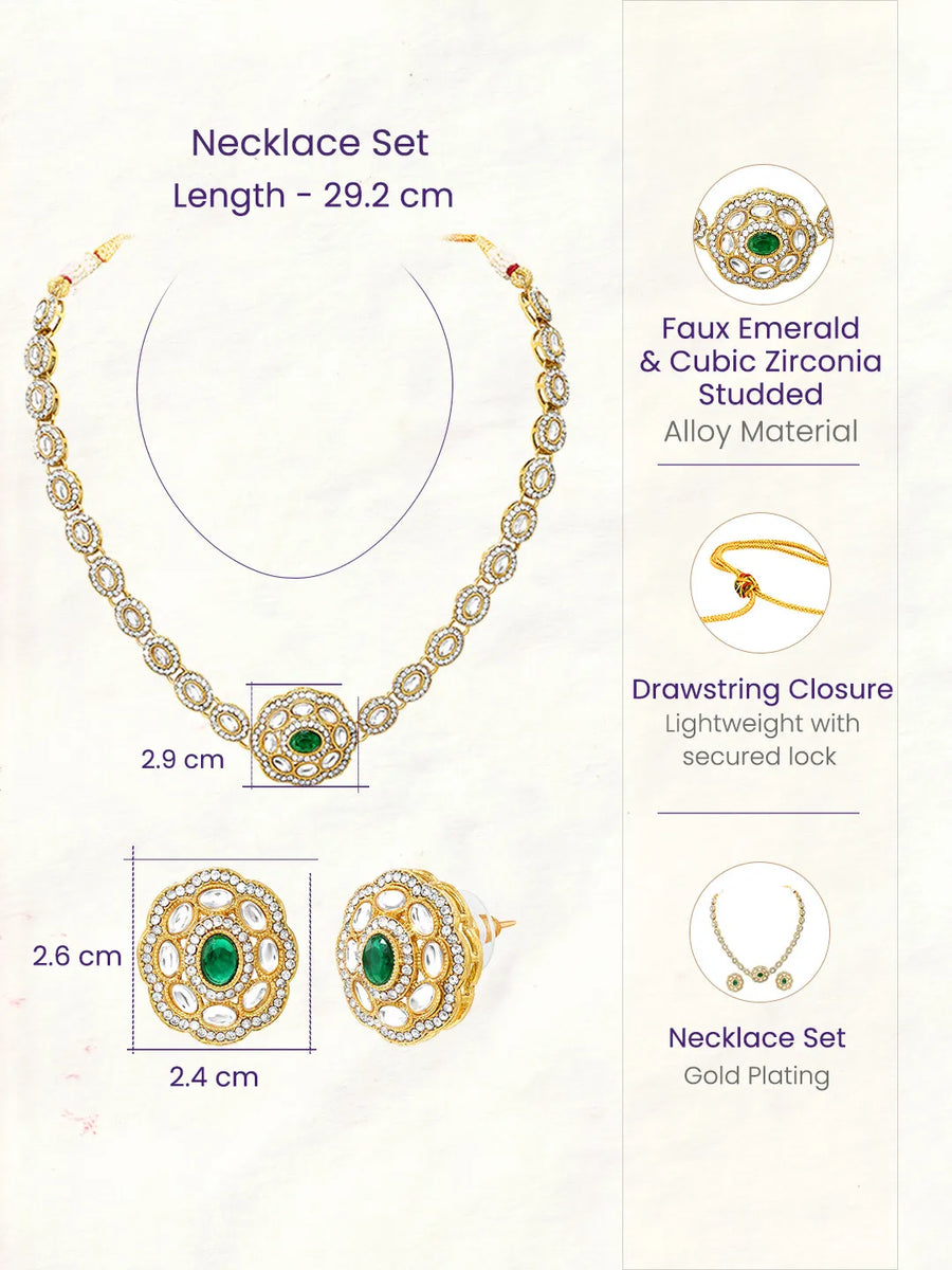 Gold Plated Emerald Kundan Pendant Necklace Set