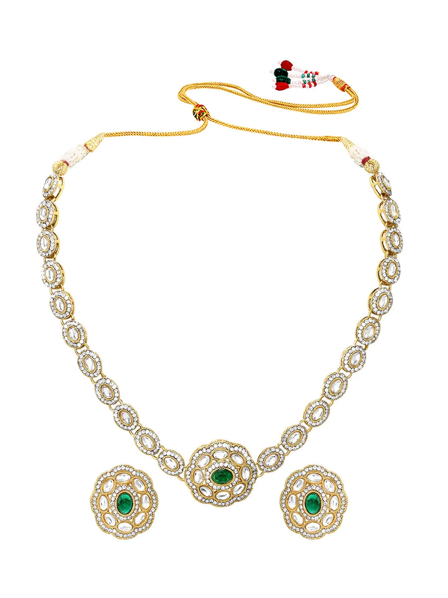 Gold Plated Emerald Kundan Pendant Necklace Set