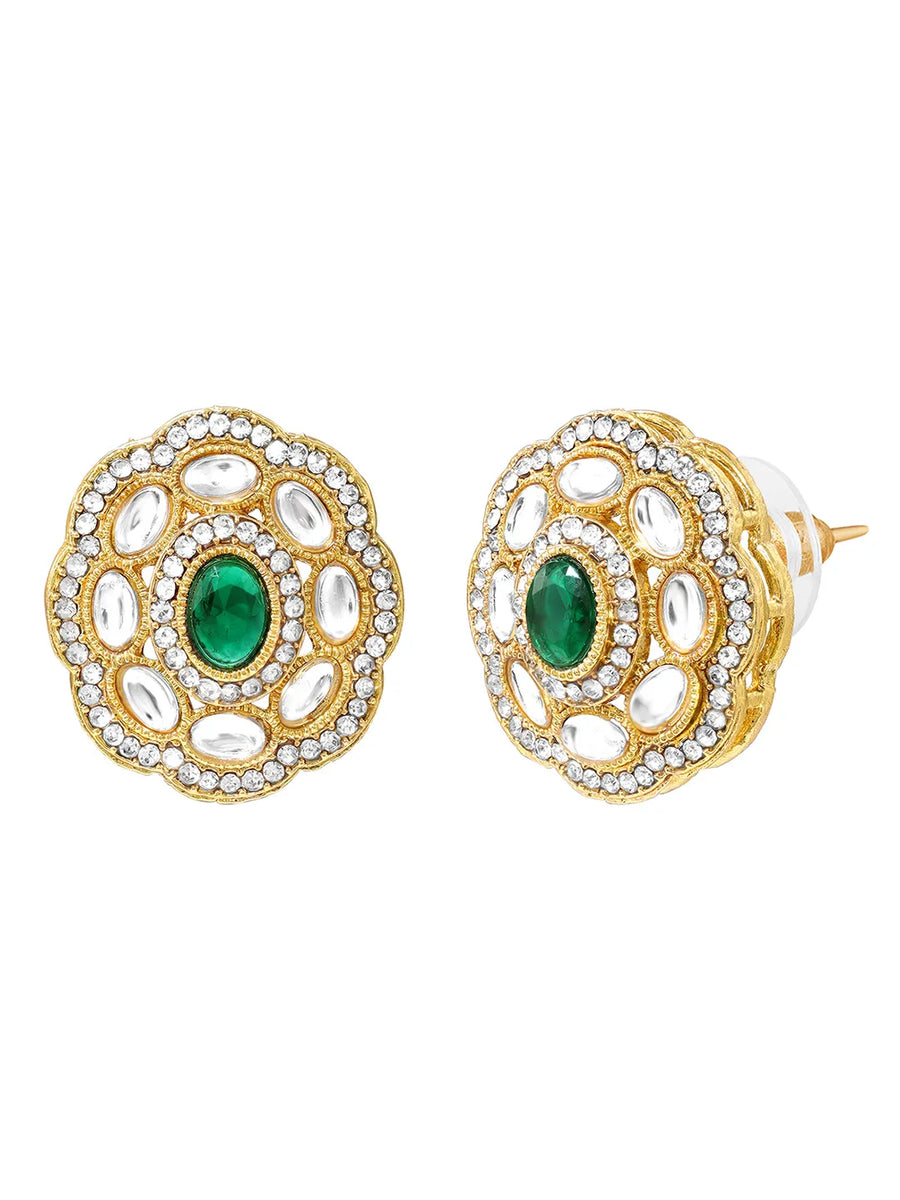 Gold Plated Emerald Kundan Pendant Necklace Set