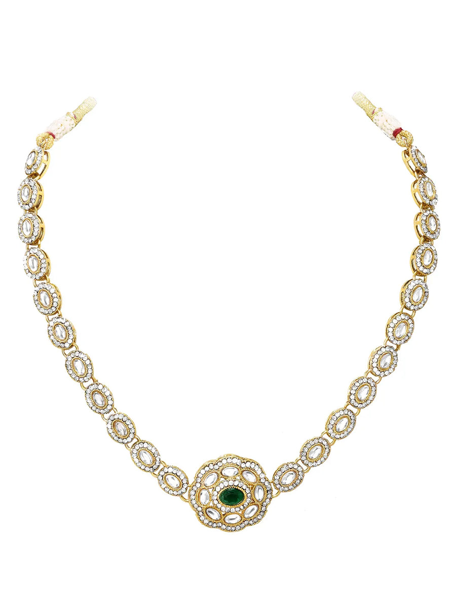 Gold Plated Emerald Kundan Pendant Necklace Set