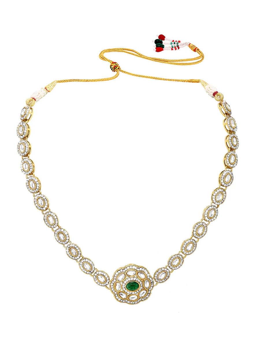 Gold Plated Emerald Kundan Pendant Necklace Set