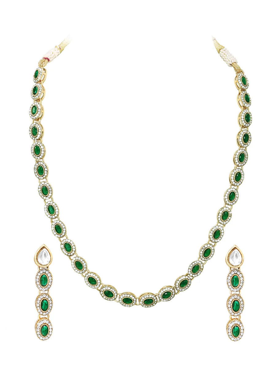 Gold Plated Emerald Halo Necklace Set