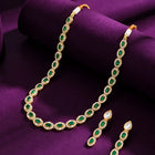 Gold Plated Emerald Halo Necklace Set