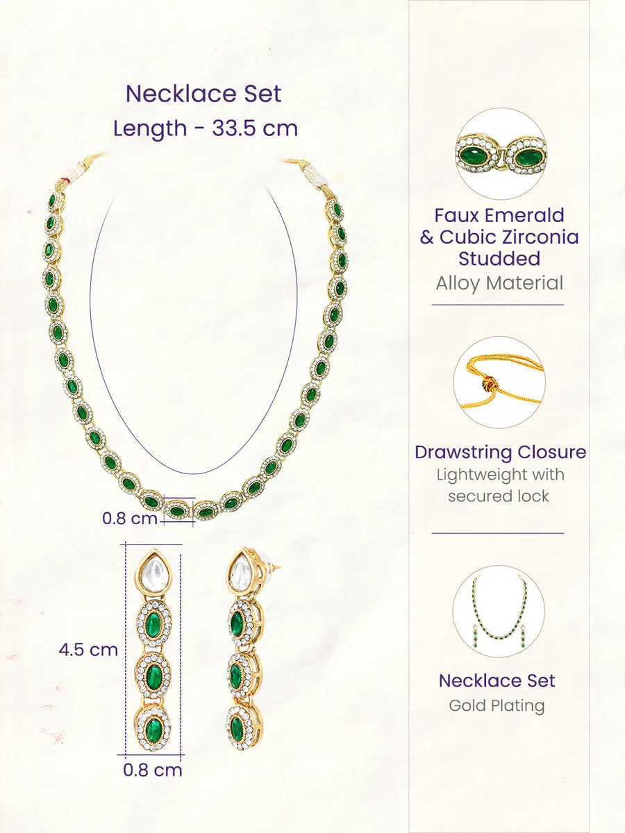 Gold Plated Emerald Halo Necklace Set
