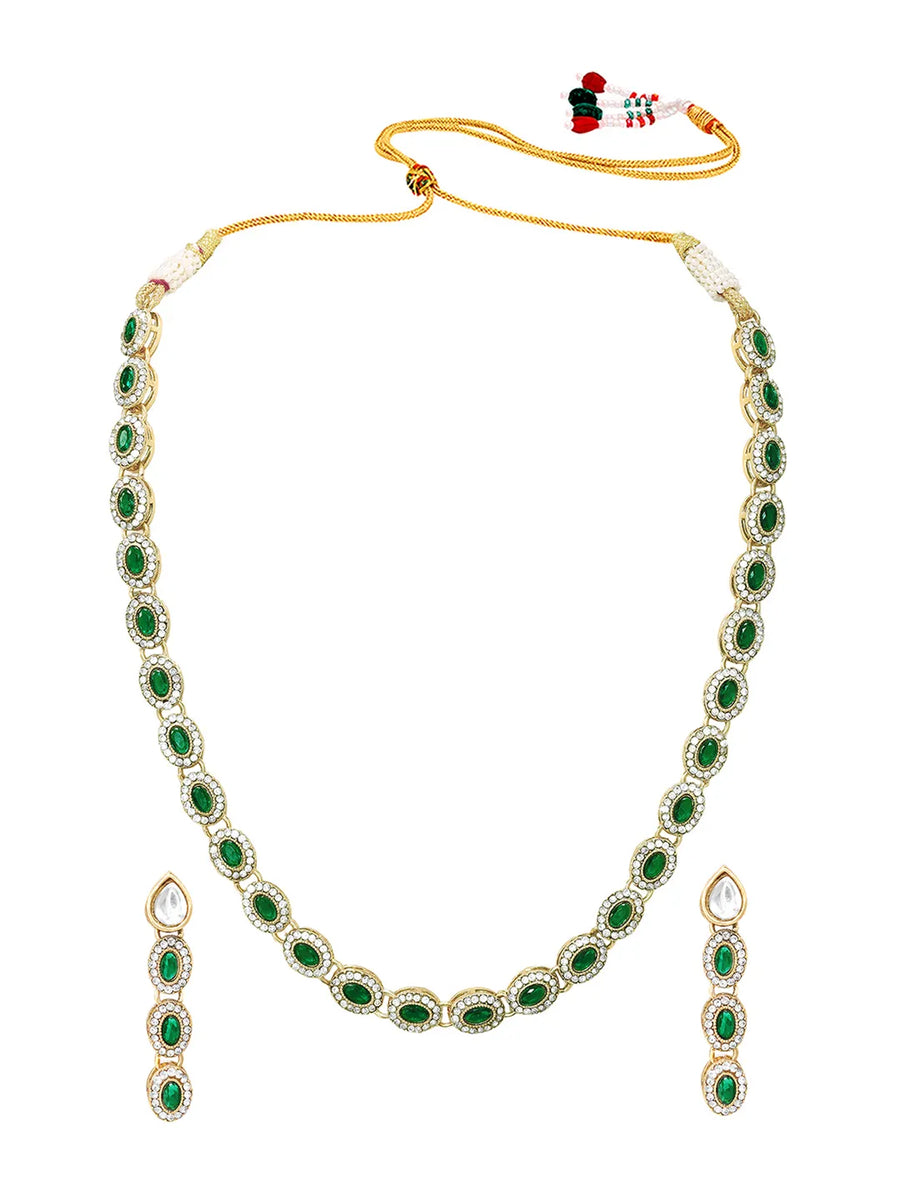 Gold Plated Emerald Halo Necklace Set