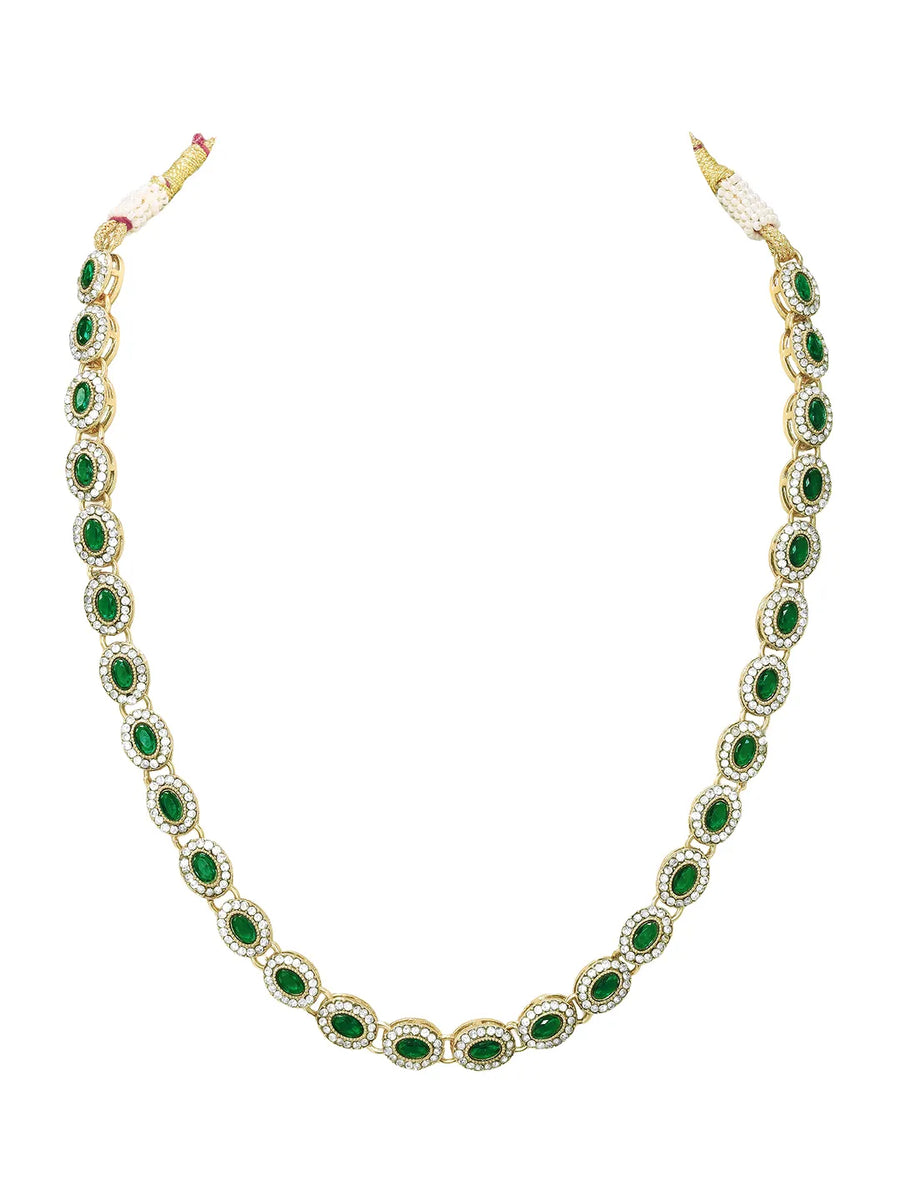 Gold Plated Emerald Halo Necklace Set