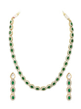 Gold Plated Emerald Halo Necklace Set