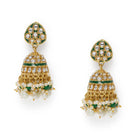 Bridal Bliss Kundan Pearl Adorn. Gold and green Kundan bridal necklace set with pearls, matching earrings, and maang tikka. Perfect for weddings and festive wear.