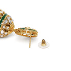 Bridal Bliss Kundan Pearl Adorn. Gold and green Kundan bridal necklace set with pearls, matching earrings, and maang tikka. Perfect for weddings and festive wear.