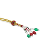 Bridal Bliss Kundan Pearl Adorn. Gold and green Kundan bridal necklace set with pearls, matching earrings, and maang tikka. Perfect for weddings and festive wear.