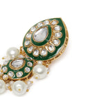 Pearled Petals Kundan Wedding Set. Gold and green Kundan necklace set with pearls, matching earrings, and maang tikka ideal for festive and traditional wear.