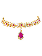 Rani Pink Hue Floral Kundan Necklace Set