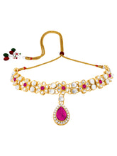 Rani Pink Hue Floral Kundan Necklace Set