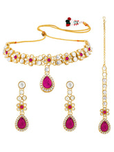 Rani Pink Hue Floral Kundan Necklace Set