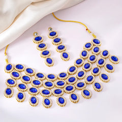 Bold Oval Crystal Necklace Set - Blue