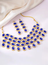 Bold Oval Crystal Necklace Set - Blue