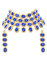Bold Oval Crystal Necklace Set - Blue
