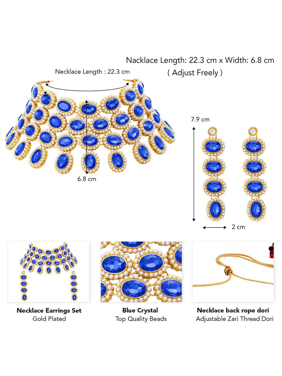 Bold Oval Crystal Necklace Set - Blue