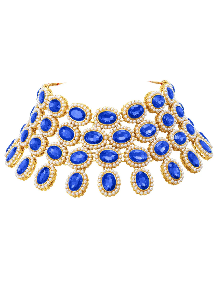 Bold Oval Crystal Necklace Set - Blue