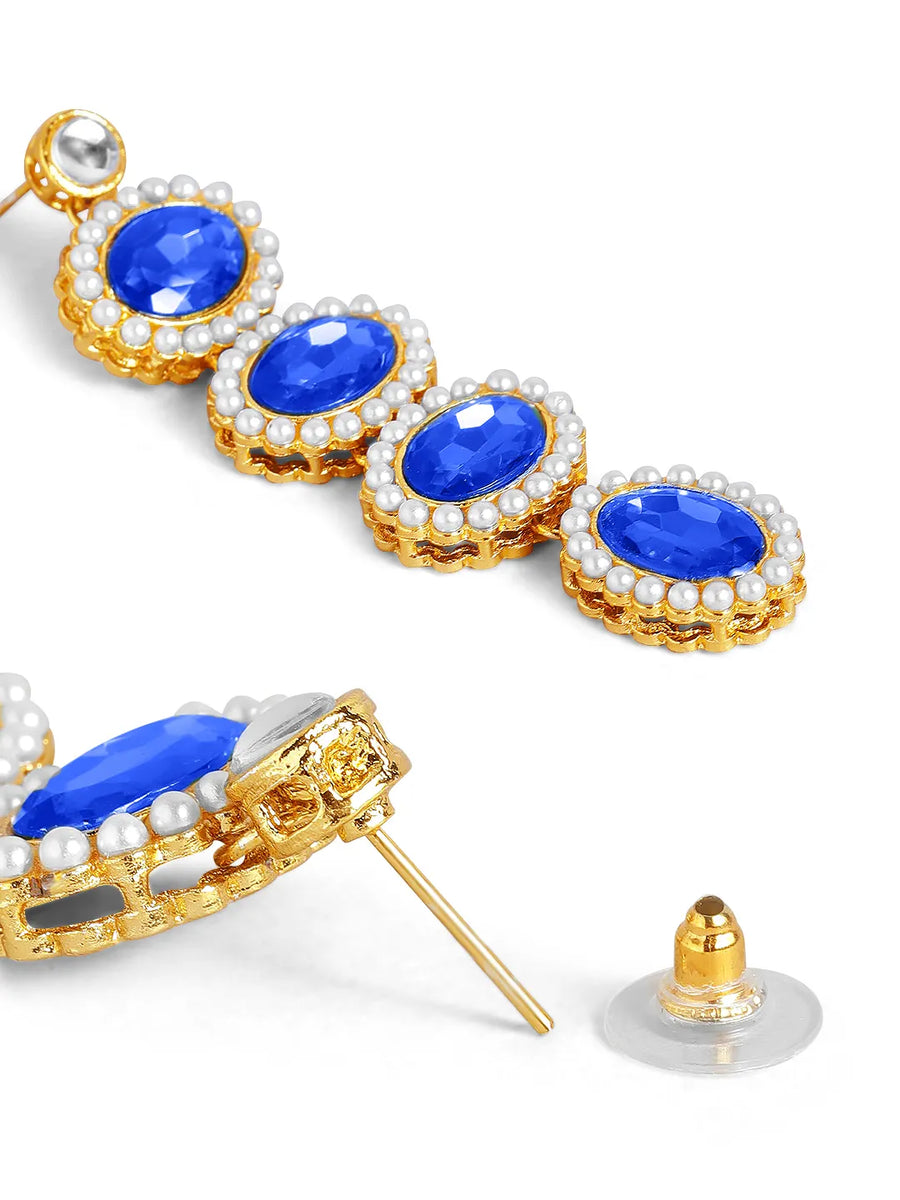 Bold Oval Crystal Necklace Set - Blue