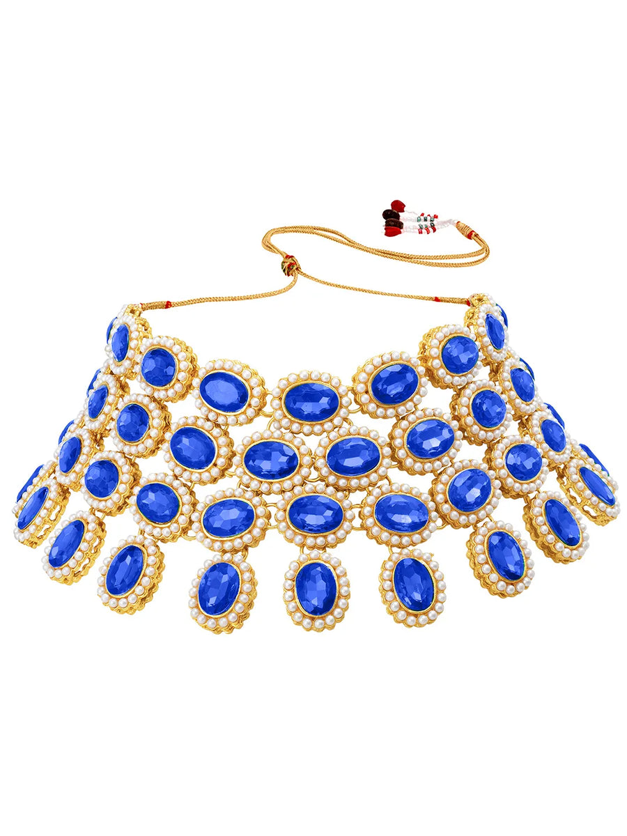 Bold Oval Crystal Necklace Set - Blue