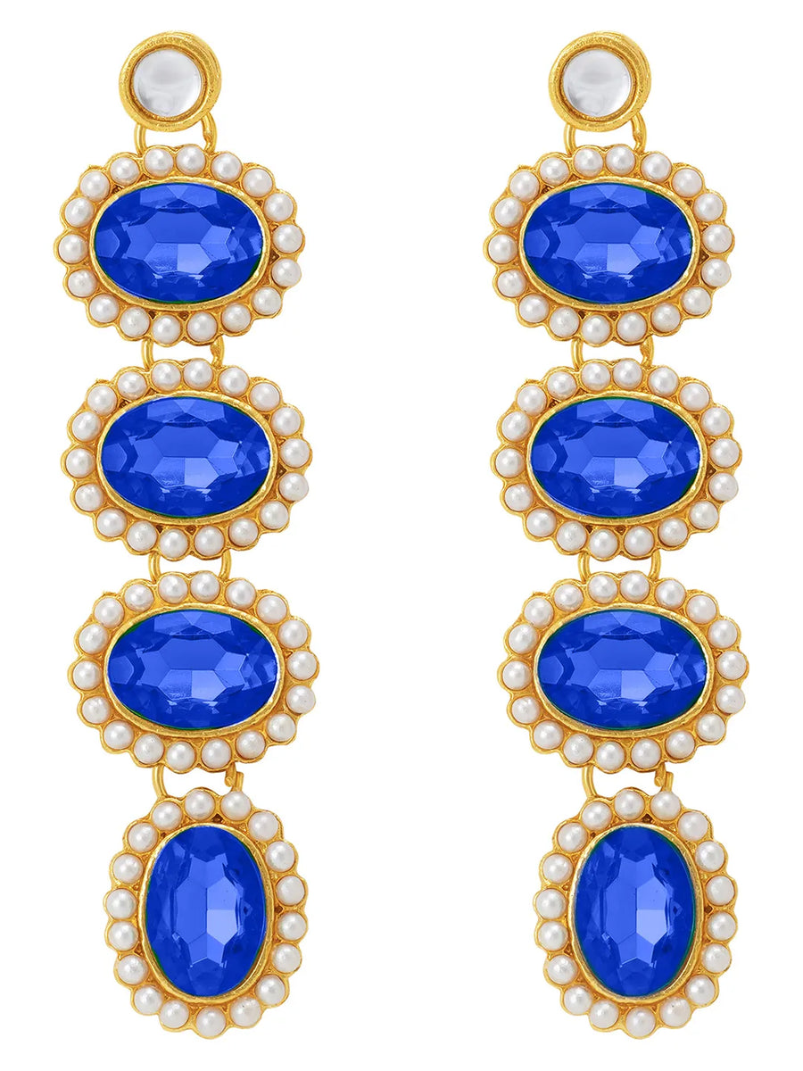 Bold Oval Crystal Necklace Set - Blue