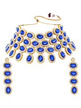 Bold Oval Crystal Necklace Set - Blue
