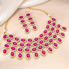 Bold Oval Crystal Necklace Set - Rani Pink