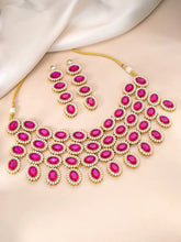 Bold Oval Crystal Necklace Set - Rani Pink