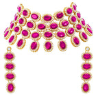 Bold Oval Crystal Necklace Set - Rani Pink