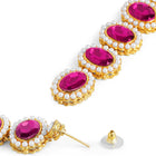 Bold Oval Crystal Necklace Set - Rani Pink
