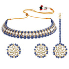 Peora Royal Blue Kundan Polki Choker Tikka Set