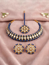 Peora Royal Blue Kundan Polki Choker Tikka Set