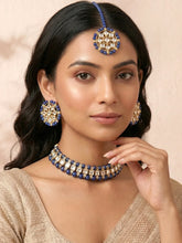 Peora Royal Blue Kundan Polki Choker Tikka Set