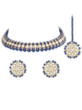 Peora Royal Blue Kundan Polki Choker Tikka Set