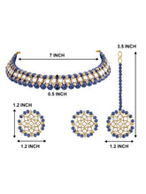 Peora Royal Blue Kundan Polki Choker Tikka Set