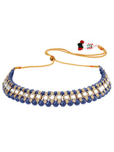 Peora Royal Blue Kundan Polki Choker Tikka Set
