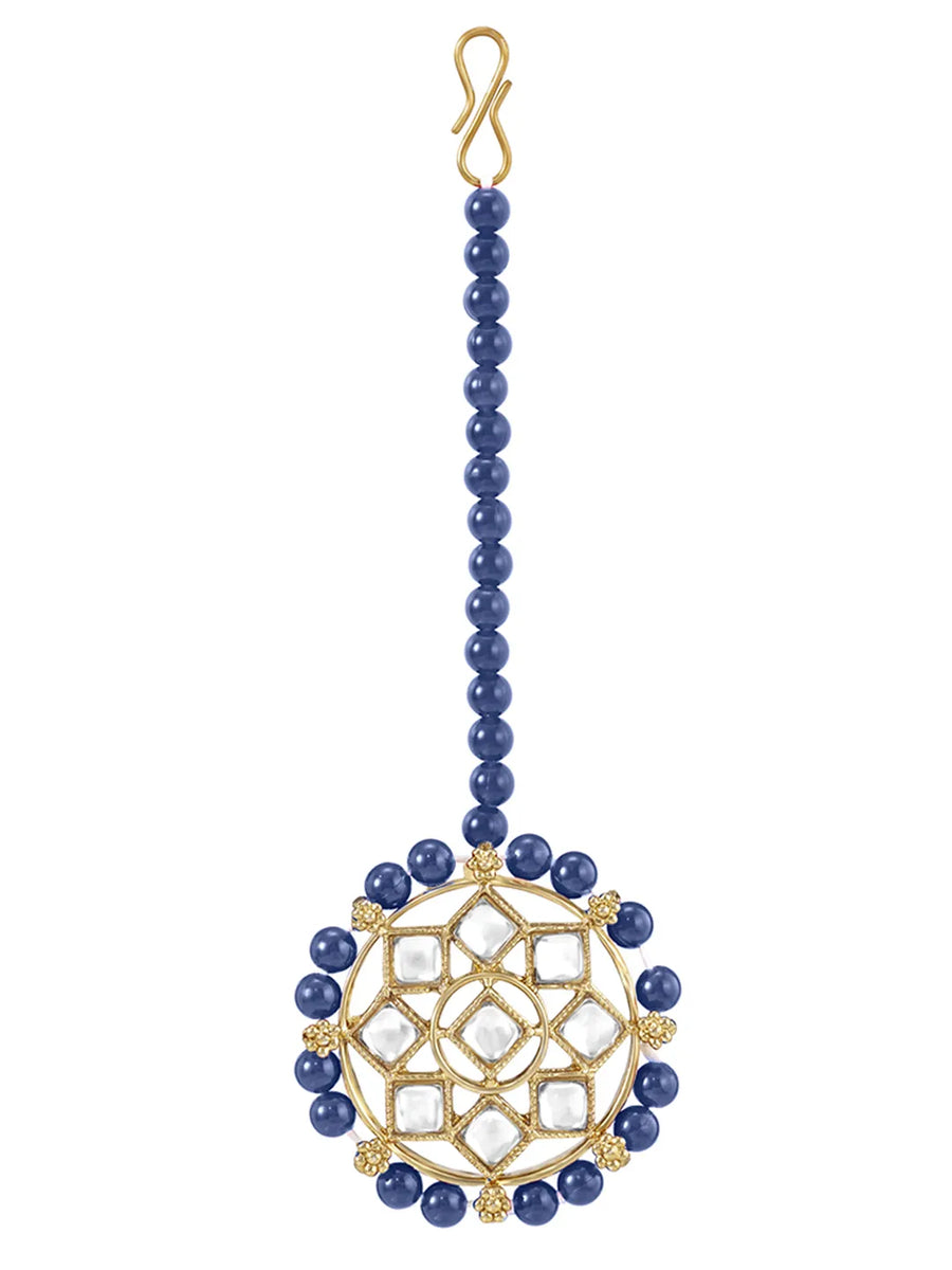 Peora Royal Blue Kundan Polki Choker Tikka Set