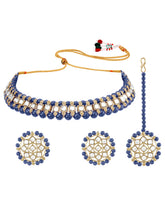 Peora Royal Blue Kundan Polki Choker Tikka Set