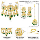 Floral Cascade Faux Kundan Set. Gold and green choker necklace set with Kundan, green beads, and white pearls, paired with matching earrings and maang tikka perfect for festive and ethnic wear.