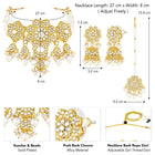 Floral Cascade Faux Kundan Set. Gold and white choker necklace set with Kundan, white beads, and white pearls, paired with matching earrings and maang tikka perfect for festive and ethnic wear.