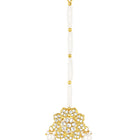 Floral Cascade Faux Kundan Set. Gold and white choker necklace set with Kundan, white beads, and white pearls, paired with matching earrings and maang tikka perfect for festive and ethnic wear.