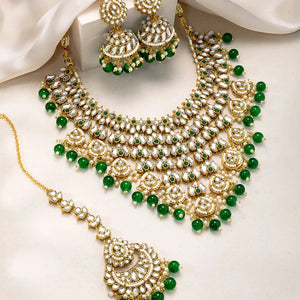 Gold Plated Green Kundan Bridal Necklace Set