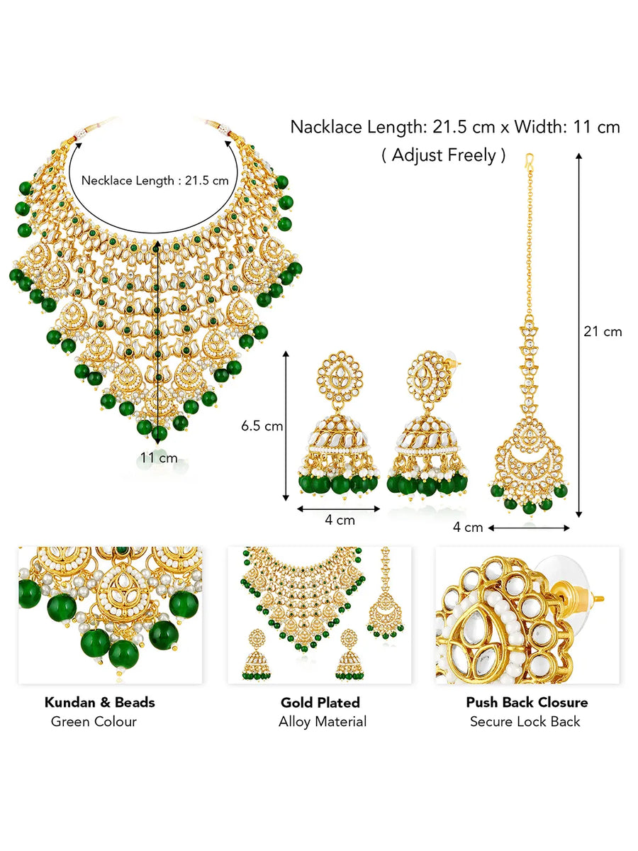 Gold Plated Green Kundan Bridal Necklace Set