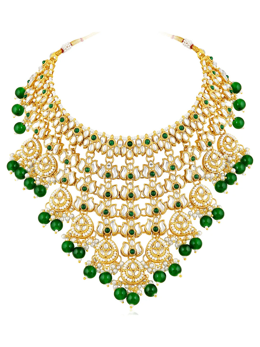 Gold Plated Green Kundan Bridal Necklace Set