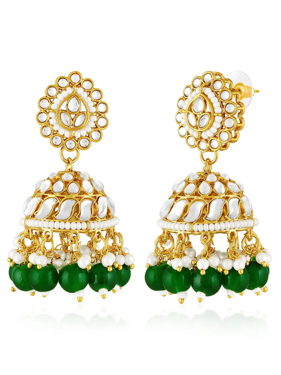 Gold Plated Green Kundan Bridal Necklace Set