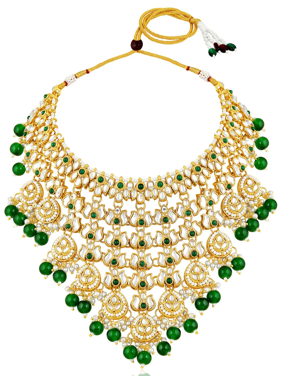 Gold Plated Green Kundan Bridal Necklace Set